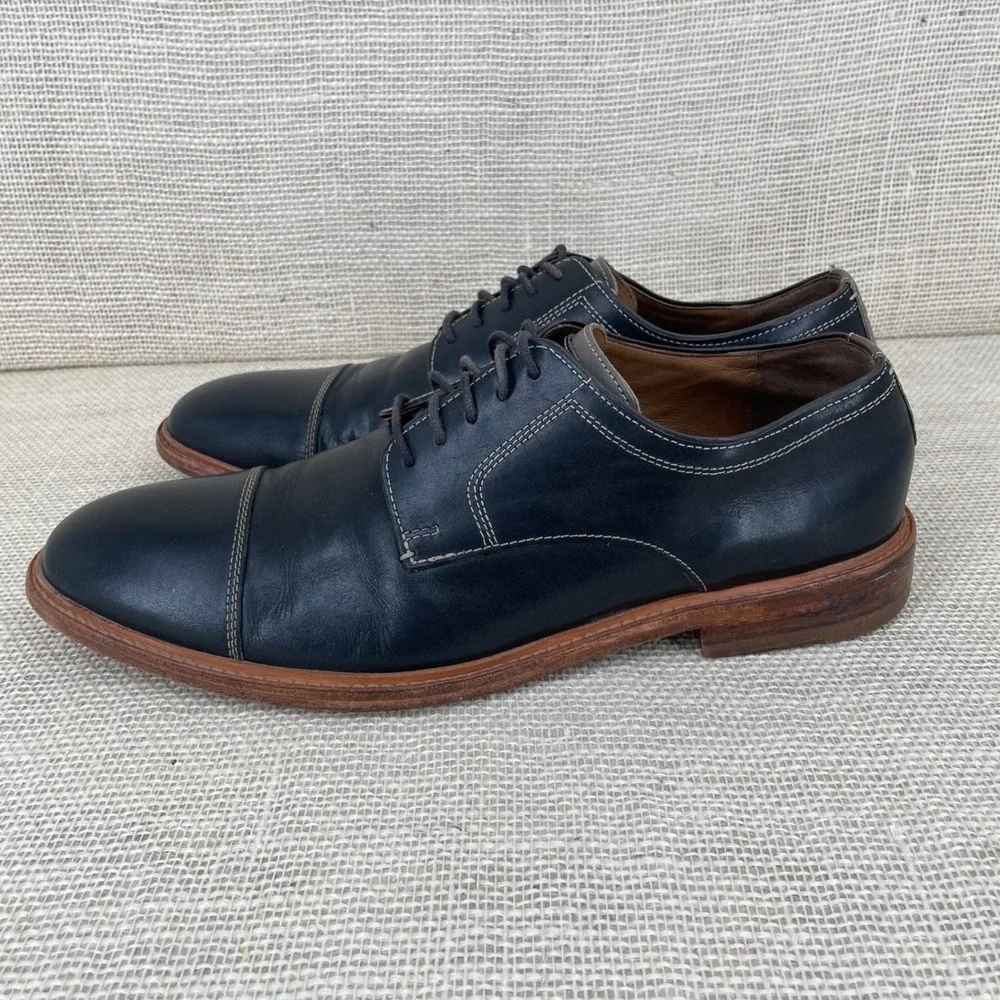 Johnston & Murphy Navy Sheepskin‎ Leather Cap Toe Oxford Shoes Mens 12M 20-9511